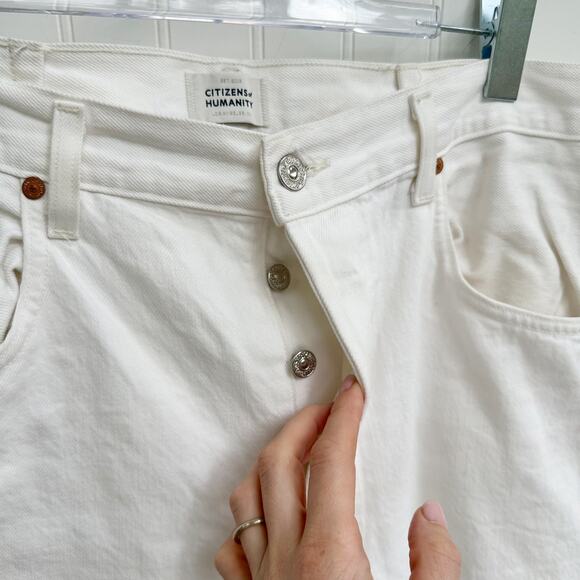 Citizens of Humanity Horseshoe White Wide Leg Jeans Raw Hem Cropped Distress 32 - Picture 4 of 12